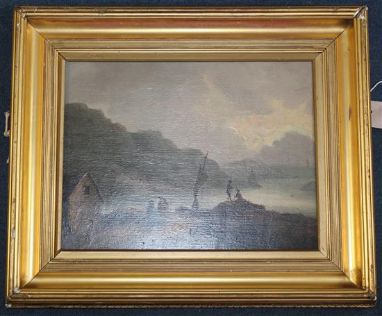 Attributed to James Baynes (1766-1837) Smugglers on the shore, 9.5 x 12.5in.